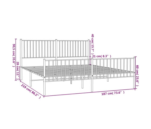 Estructura cama sin colchón con estribo metal negro 183x213 cm