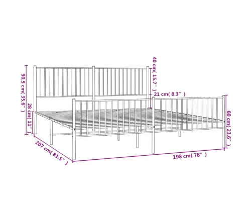 Estructura cama sin colchón con estribo metal negro 193x203 cm