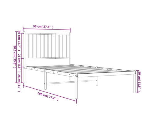 Estructura cama sin colchón con cabecero metal blanco 90x190 cm