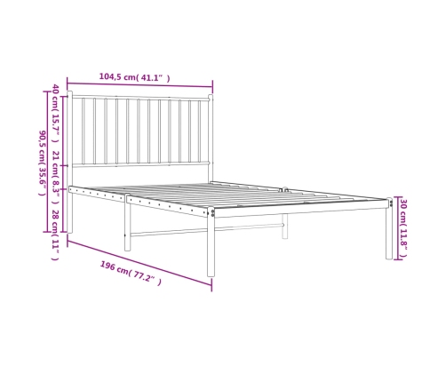 Estructura cama sin colchón con cabecero metal blanco 100x190cm