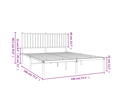 Estructura cama sin colchón con cabecero metal blanco 140x190cm