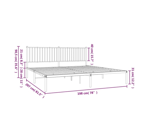 Estructura cama sin colchón con cabecero metal blanco 193x203cm