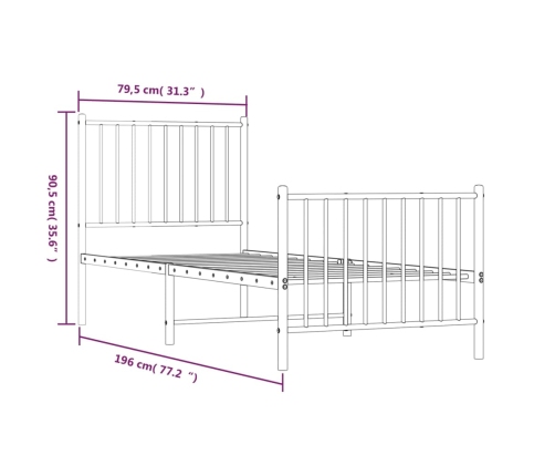 vidaXL Estructura cama metal con cabecero y pie cama blanca 75x190 cm