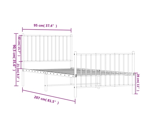 Estructura cama sin colchón con estribo metal blanco 90x200 cm