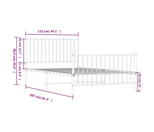 Estructura cama sin colchón con estribo metal blanco 107x203 cm