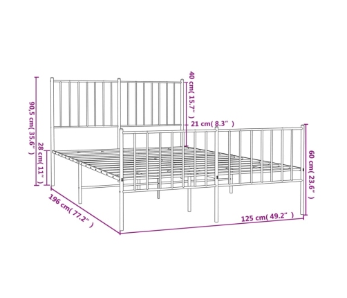 Estructura cama sin colchón con estribo metal blanco 120x190 cm