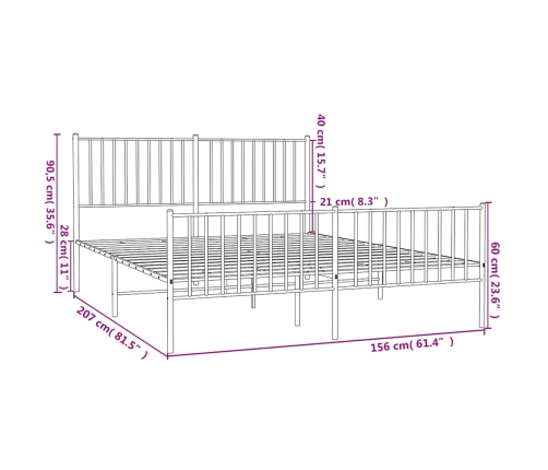 Estructura cama sin colchón con estribo metal blanco 150x200 cm