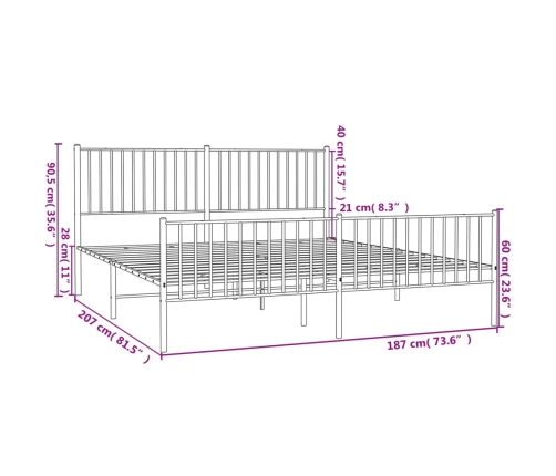 Estructura cama sin colchón con estribo metal blanco 180x200 cm