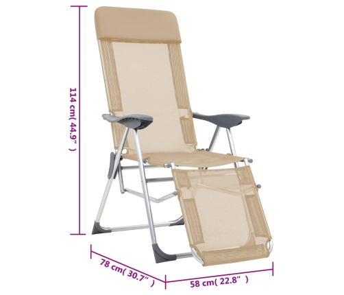 Sillas de camping plegables reposapiés 2 uds textilene crema