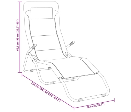 vidaXL Tumbona plegable 2 uds textilene acero con recubrimiento crema