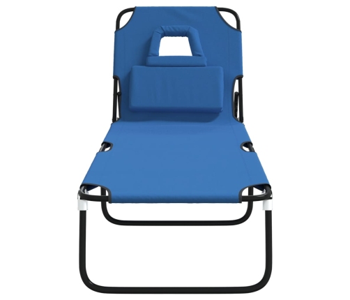 Tumbona plegable tela Oxford acero recubrimiento en polvo azul