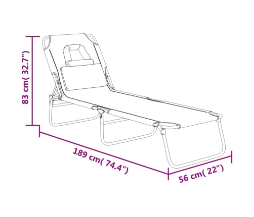 Tumbona plegable acero recubrimiento en polvo tela Oxford gris