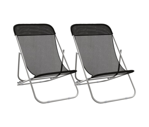 Silla de playa plegable 2 uds acero recubierto textilene negro