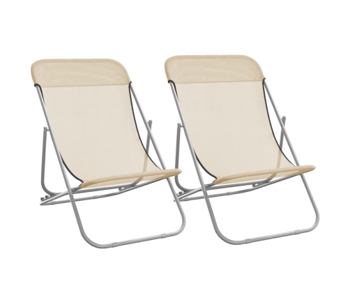 vidaXL Silla de playa plegable 2 uds acero recubierto textilene crema