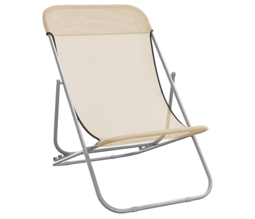 vidaXL Silla de playa plegable 2 uds acero recubierto textilene crema