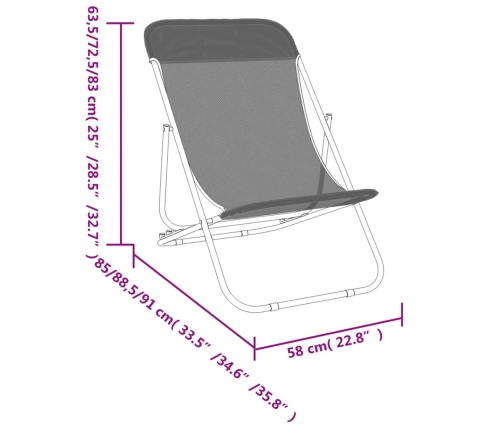 vidaXL Silla de playa plegable 2 uds acero recubierto textilene crema