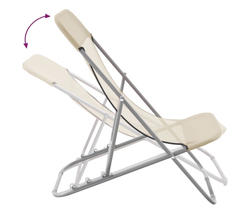 vidaXL Silla de playa plegable 2 uds acero recubierto textilene crema