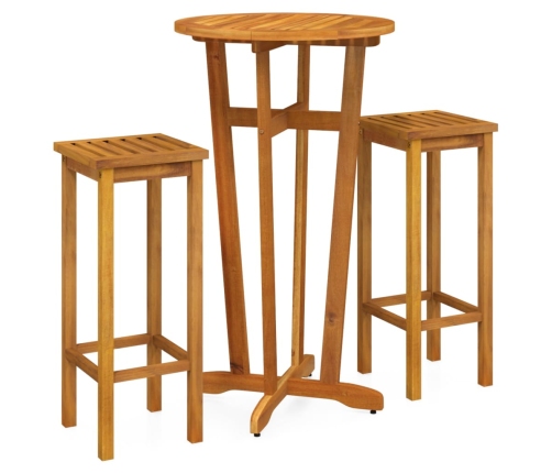 Mesa y taburetes altos de jardín 3 pzas madera maciza acacia