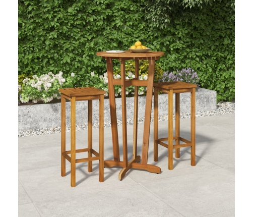 Mesa y taburetes altos de jardín 3 pzas madera maciza acacia