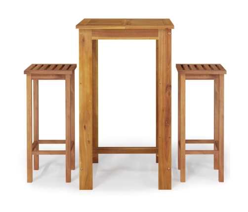Mesa y taburetes altos de jardín 3 pzas madera maciza acacia