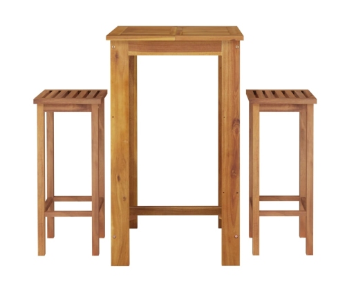 Mesa y taburetes altos de jardín 3 pzas madera maciza acacia