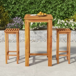 Mesa y taburetes altos de jardín 3 pzas madera maciza acacia