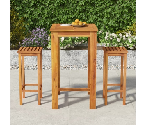 Mesa y taburetes altos de jardín 3 pzas madera maciza acacia