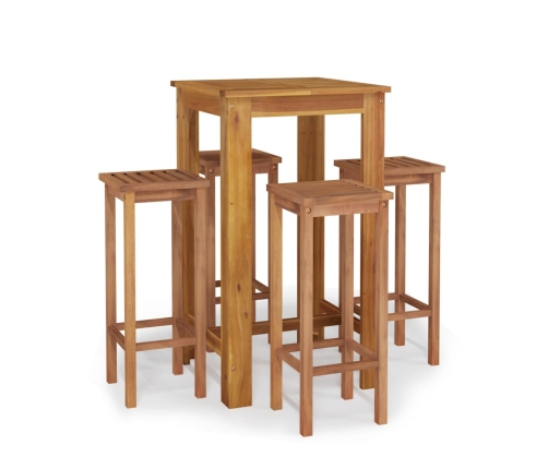 Mesa y taburetes altos de jardín 5 pzas madera maciza acacia