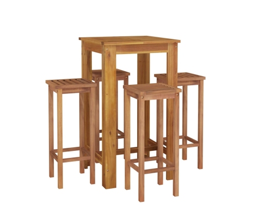 Mesa y taburetes altos de jardín 5 pzas madera maciza acacia