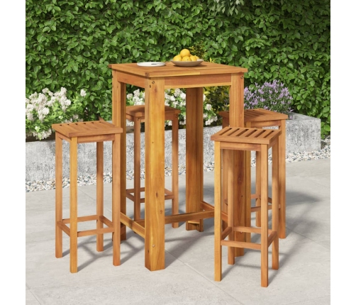 Mesa y taburetes altos de jardín 5 pzas madera maciza acacia
