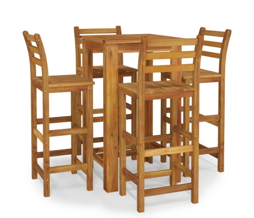 Mesa y taburetes altos de jardín 5 pzas madera maciza acacia