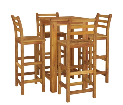 Mesa y taburetes altos de jardín 5 pzas madera maciza acacia