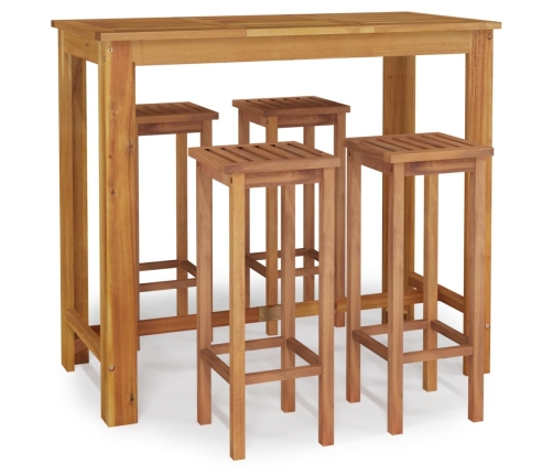 Mesa y taburetes altos de jardín 5 pzas madera maciza acacia
