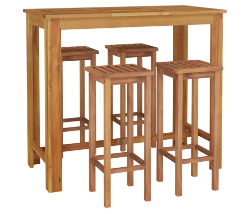 Mesa y taburetes altos de jardín 5 pzas madera maciza acacia