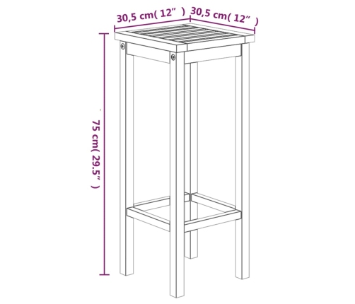 Mesa y taburetes altos de jardín 5 pzas madera maciza acacia