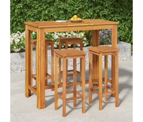 Mesa y taburetes altos de jardín 5 pzas madera maciza acacia