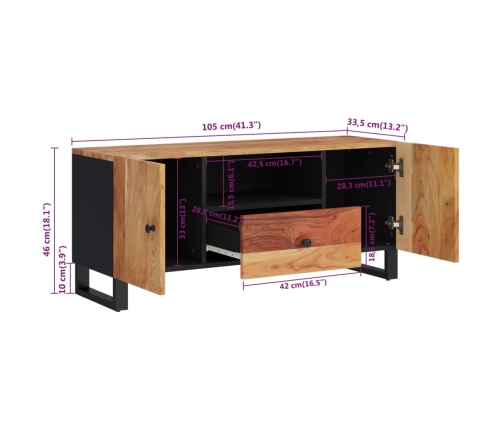 Mueble de TV madera acacia y madera contrachapada 105x33,5x46cm