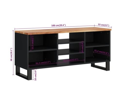 Mueble de TV madera acacia y madera contrachapada 100x33x46 cm