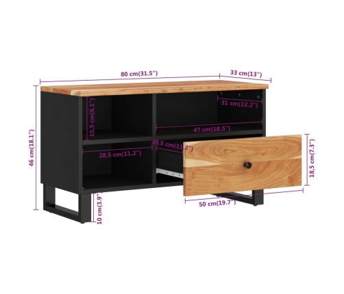 Mueble de TV madera acacia y madera de ingeniería 80x33x46 cm