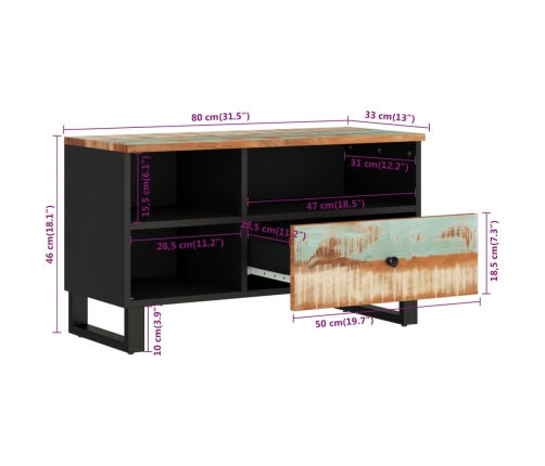 Mueble de TV madera reciclada y madera de ingeniería 80x33x46cm