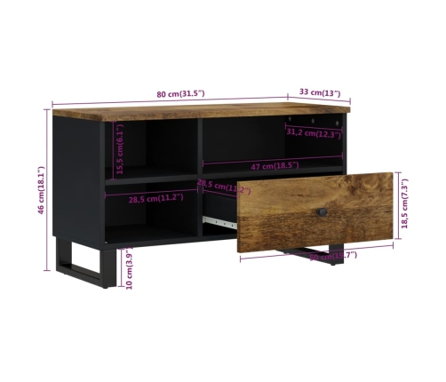 Mueble de TV madera mango y madera contrachapada 80x33x46 cm