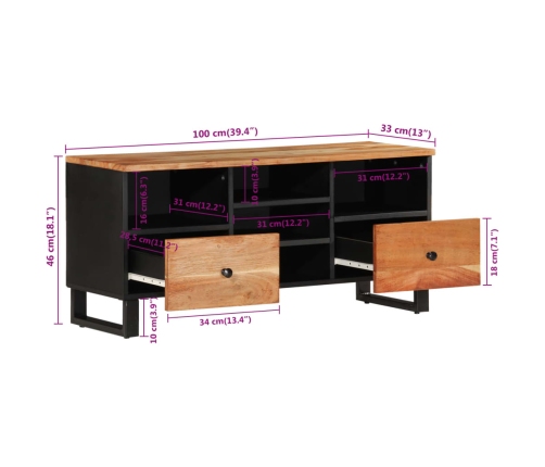 Mueble de TV madera acacia y madera de ingeniería 100x33x46 cm