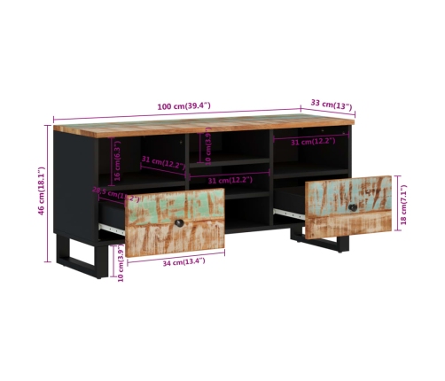 Mueble de TV madera reciclada madera de ingeniería 100x33x46 cm