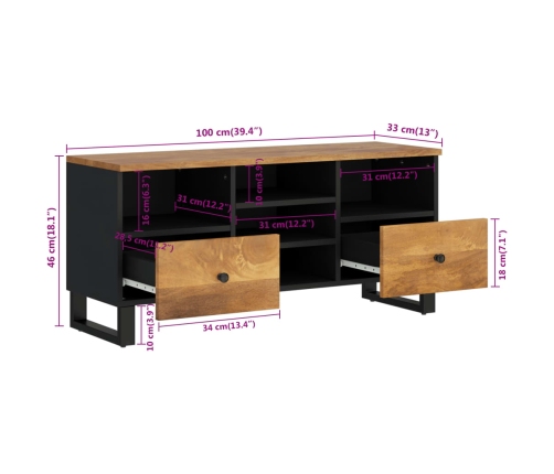 Mueble de TV madera mango y madera de ingeniería 100x33x46 cm