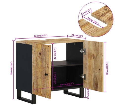 Mueble de lavabo madera mango y madera ingeniería 62x33x58 cm