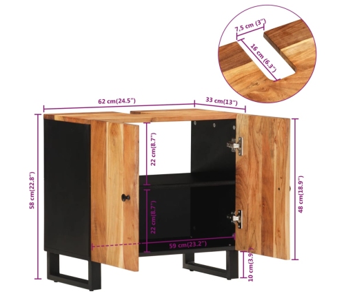 Mueble de lavabo madera acacia y madera ingeniería 62x33x58 cm