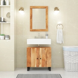 Mueble de lavabo madera acacia y madera ingeniería 62x33x58 cm