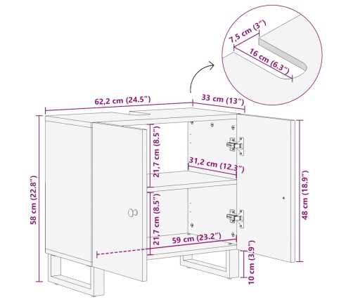 Mueble de lavabo madera reciclada madera ingeniería 62x33x58 cm