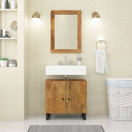 Mueble de lavabo madera mango y madera ingeniería 62x33x58 cm