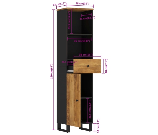 Mueble de baño madera maciza de mango 38x33x160 cm